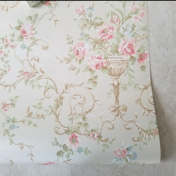 RESERVED Wallpaper Handpainted Trailing Rose 2 ROLLS - Picture 2 of 8